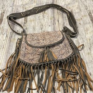 Raj Fringe Shoulder Crossbody Bag Boho Gypsy Western Black Leather Adjustable